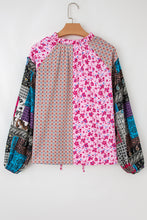 Load image into Gallery viewer, Pink Boho Mixed Floral Drop Shoulder Bubble Sleeve Blouse