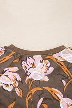 Load image into Gallery viewer, Brown Floral Print Waffle Textured Long Sleeve Top