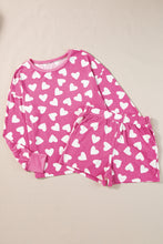 Cargar imagen en el visor de la galería, Pink Valentine Heart Shape Print Long Sleeve Top Shorts Lounge Set