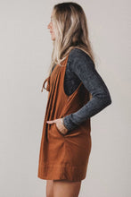 Load image into Gallery viewer, Cinnamon Solid Color Tie V Neck Sleeveless Corduroy Romper