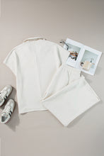 Load image into Gallery viewer, Beige Plus Size Textured Collared Top and Pants Set