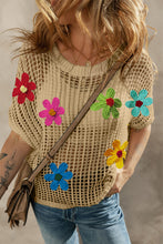 Load image into Gallery viewer, Light French Beige Crochet Flower Hollow-out Sweater T Shirt
