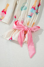 Cargar imagen en el visor de la galería, White Christmas Wine Glass Print Bow Knot Two Piece Pajama Set