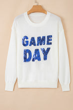 Load image into Gallery viewer, White Sequined GAME DAY Graphic Round Neck Sweater