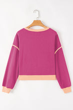 Cargar imagen en el visor de la galería, Rose Red Color Contrast Loose Pullover and Lace-up Waist Skort Set