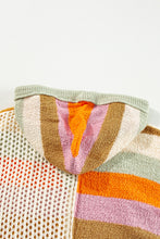 Load image into Gallery viewer, Beige Pointelle Knit Colorblock Patchwork V Neck Hooded Plus Sweater