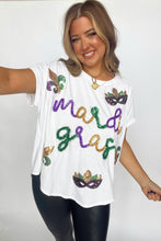 Load image into Gallery viewer, White Mardi Gras Tinsel Sequin Graphic T Shirt