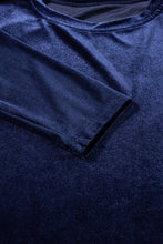 Load image into Gallery viewer, Navy Blue Solid Velvet Ruffled Two Piece Pants Set