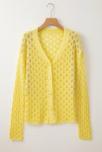 Load image into Gallery viewer, Yellow Pointelle Knit V Neck Sweater Cardigan