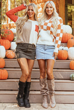 Load image into Gallery viewer, Gold Flame Checkered Split Neck Contrast Kangaroo Pocket Hooded Sweater