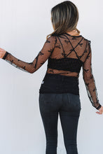 Load image into Gallery viewer, Black Bow Pattern Accent Mesh Long Sleeve Top