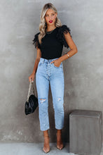 Load image into Gallery viewer, Black Polka Dot Mesh Ruffle Sleeve Knit Top