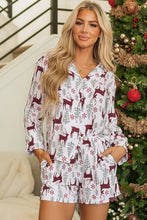 Cargar imagen en el visor de la galería, White Christmas Deer Printed Shirt and Shorts Lounge Set