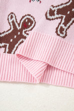Load image into Gallery viewer, Pink Christmas Ginger Bread Man Print Round Neck Casual Sweater