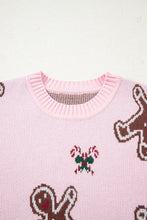 Load image into Gallery viewer, Pink Christmas Ginger Bread Man Print Round Neck Casual Sweater