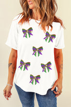 Load image into Gallery viewer, White Sequin Mardi Gras Bow Graphic Crewneck Tee