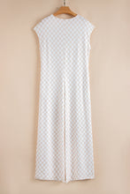 Load image into Gallery viewer, Apricot Checkered Print Buttoned Crew Neck Wide Leg Jumpsuit