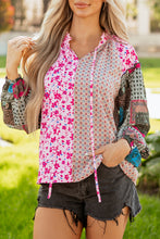 Load image into Gallery viewer, Pink Boho Mixed Floral Drop Shoulder Bubble Sleeve Blouse