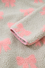 Cargar imagen en el visor de la galería, Gray Bow Sherpa Quarter Zip Drop Shoulder Baggy Sweatshirt