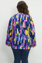 Load image into Gallery viewer, Blue Plus Size Brushstroke Print 3/4 Sleeve Blouse