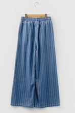 Load image into Gallery viewer, Blue Stripe Chambray Wide Leg Tied Elastic Waist Trousers