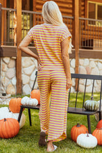 Load image into Gallery viewer, Yellow Stripe Rainbow Tee Tasseled String Wide Leg Pants Set