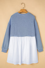 Load image into Gallery viewer, Sky Blue Stripe Patchwork Pleated High Waist Loose Mini Dress