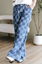 Load image into Gallery viewer, Dusk Blue Checkered Denim Wide Leg Jeans