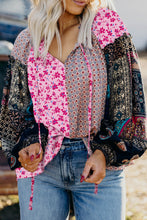 Load image into Gallery viewer, Pink Boho Mixed Floral Drop Shoulder Bubble Sleeve Blouse