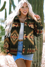Load image into Gallery viewer, Green Aztec Print Flap Pockets Long Sleeve Shacket