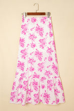 Cargar imagen en el visor de la galería, Rose Boho Floral High Waist Ruffle Split Maxi Skirt