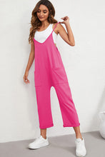 Load image into Gallery viewer, Rose Red Black Pocketed Adjustable Spaghetti Strap Straight Leg Jumpsuit