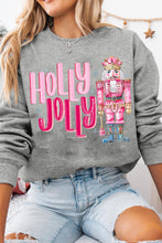 Load image into Gallery viewer, Gray HOLLY JOLLY Nutcracker Print Crew Neck Christmas Sweatshirt
