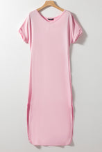 Cargar imagen en el visor de la galería, Pink V Neck Hidden Pocket Splits Maxi T-shirt Dress
