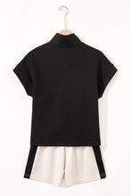 Load image into Gallery viewer, Black Contrast Zipped Stand Collared T Shirt and Short Set