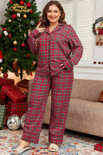 Cargar imagen en el visor de la galería, Red Plaid Printed Shirt and Pants Plus Size Lounge Set