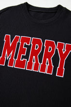 Load image into Gallery viewer, Black Corded MERRY Graphic Long Sleeve Top and Shorts Set