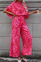 Load image into Gallery viewer, Hot Pink Leopard Loose Sleeve Belted Wide Leg Jumpsuit