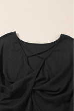Cargar imagen en el visor de la galería, Black Sequin Patchwork Sleeve Open Back Waffle Knit Top