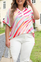Load image into Gallery viewer, White Abstract Print Short Sleeve Notched Neck Plus Size Top
