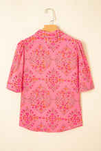 Cargar imagen en el visor de la galería, Rose Red Floral Print Wide Short Sleeve Loose Shirt