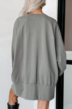 Cargar imagen en el visor de la galería, Medium Grey Sequin Happy Halloween Graphic Notched Neck Long Sleeve Loose Top