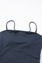 Load image into Gallery viewer, Navy Blue Ribbed Drawstring Sides Cutout One Piece Swimsuit