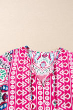 Cargar imagen en el visor de la galería, Pink Bohemian Print Tie Neck Ruffle Hem Short Dress