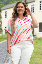 Load image into Gallery viewer, White Abstract Print Short Sleeve Notched Neck Plus Size Top