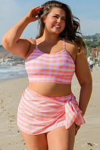Cargar imagen en el visor de la galería, Pink Plus Size Plaid Print High Waist Bikini Set