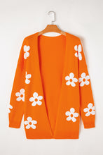 Cargar imagen en el visor de la galería, Orange Floral Print Knitted Open Front Loose Cardigan