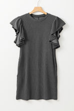 Load image into Gallery viewer, Black Textured Ruffled Flutter Sleeve Mini Dress