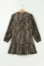 Load image into Gallery viewer, Brown Leopard Print Long Sleeve Short Shift Dress