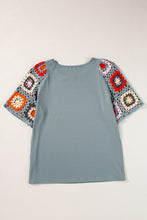 Load image into Gallery viewer, Grey Floral Crochet Short Sleeve Top